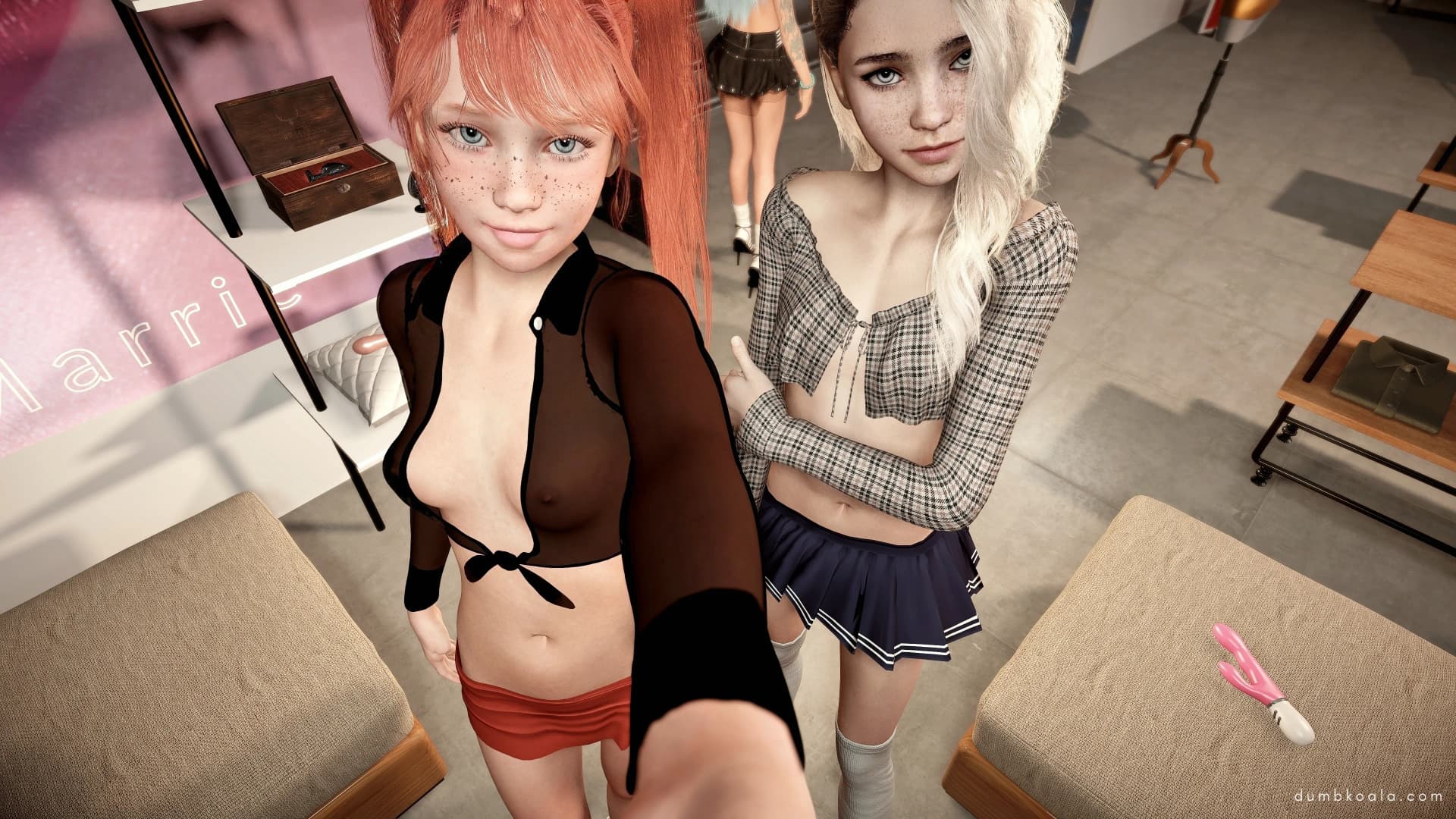 The pigs are here! Cassie’s going to open the shutter.

The cops haven’t got a chance against us - we’re too hot to handle!

And between you and me, our butt plugs are still in 🥵