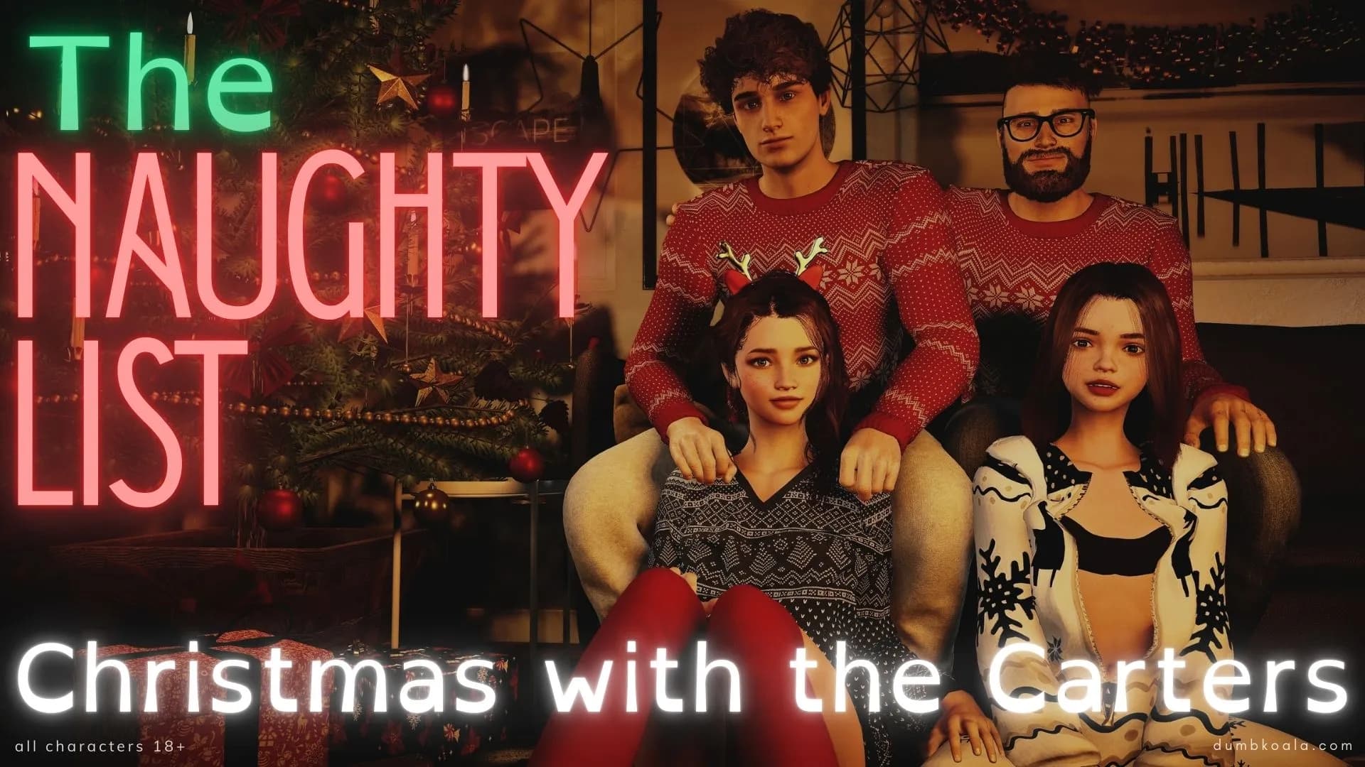 It's Christmas at the Carters in this DK Christmas Special!

Tallulah is over from London to spend the Holidays with her cousins and her uncle. But teenagers being teenagers, they're spending this precious family time on their phones consuming brain-rot!

James is having none of it, so takes the drastic measure of turning off the Wi-Fi!

While he's gone, the cousins hatch a plan to resume their mindless scrolling, but are quickly thwarted by a surprise guest - Santa!

To save the Holidays, Cody, Tallulah, and Ivy must confess to their naughtiness in front of each other and Father Christmas.

What salacious secrets will be revealed? And what can they do to save Christmas?

Cum see the cousins atone for their inclusion on The Naughty List...

https://dumbkoala.art/comics/the-naughty-list