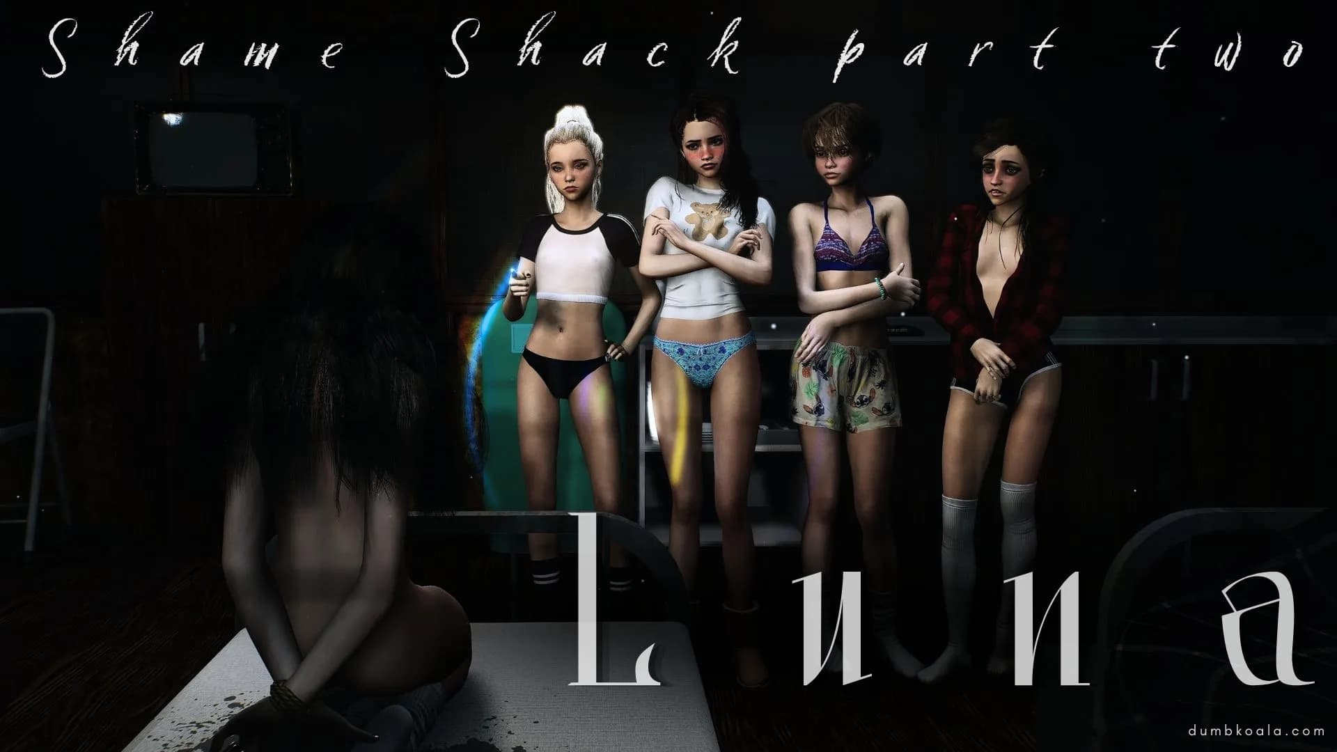 Shame Shack Part 2 Out Now! 😢😈💦💦💦💦💦

After the unexpected Luna-triggered orgasm that awoke Ivy into consciousness, the girls tie up the nasty little deviant and decide on what to do to punish her pervy ways.

Bound and crying, Luna attempts to plead her case, but big bully Charlie is leading the charge, and Ivy wants revenge! Riley is too horny to argue, and Erin tries, but fails to help her friend.

What shocking scheme will the sexually charged foursome think up to teach Luna a much deserved lewd lesson?

Cum find out just how to punish such perversion...

Featuring:
Luna, Charlie, Erin, Riley, Ivy, Lesbian, BDSM, Insertion(s), Masturbation, Squirting

Comic: 
 96 pages

Koala Vision Video:
21:34 duration
27 animations
4k and 1080p versions