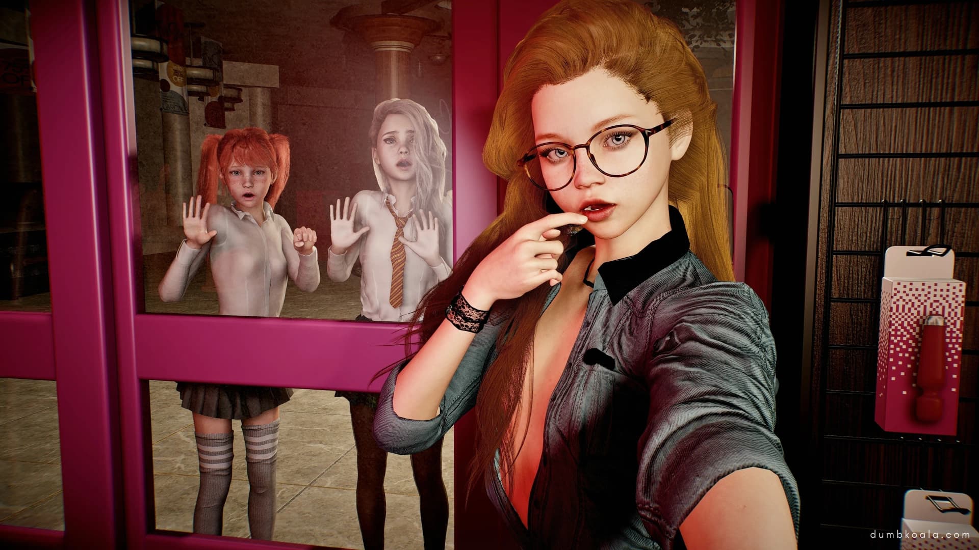 Two schoolgirls want to come in my sex shop! They look desperate! Should I unlock the doors?